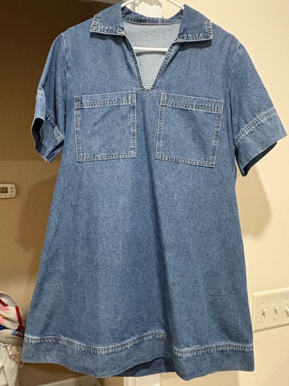 Denim Short Sleeve Tunic with Chest Pockets
